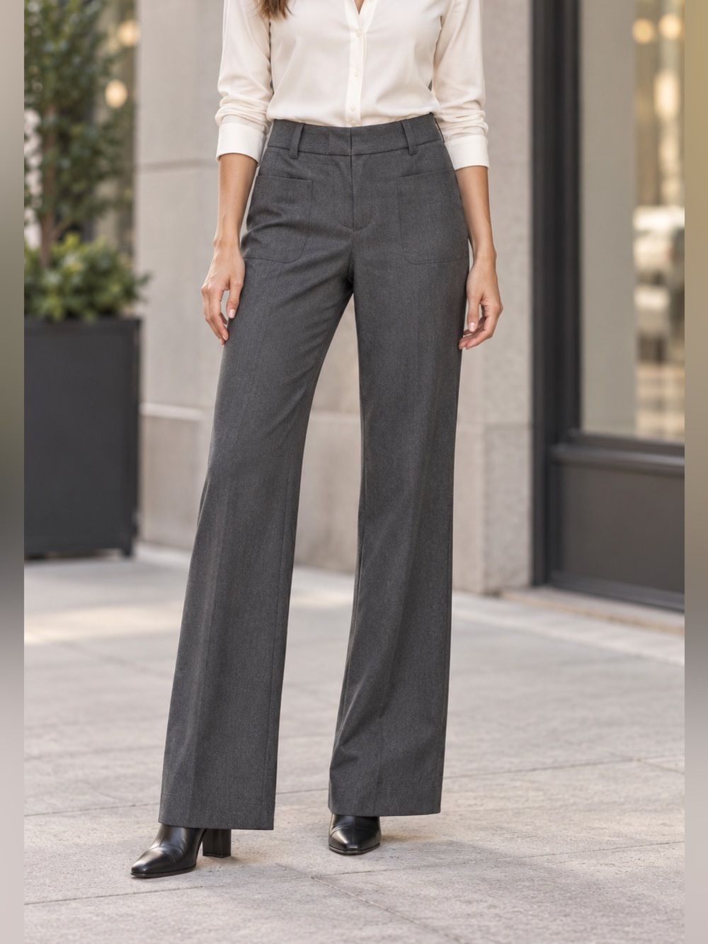 Michael Kors Women’s Charcoal Gray High-Waist Wide-Leg Pants Size 8
